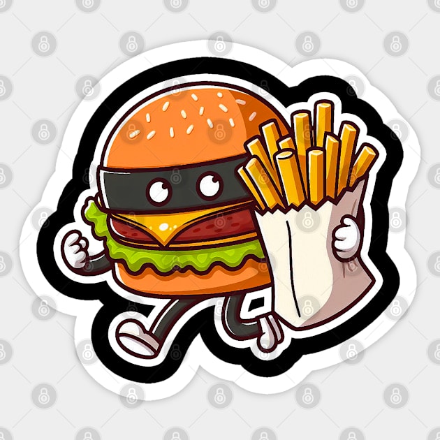 Hamburger Burglar and French Fries Sticker by Plushism